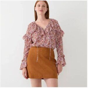 J. Crew Pink & Orange 'Fete Floral' Ruffle Crinkle Chiffon Boho Top - Size Md